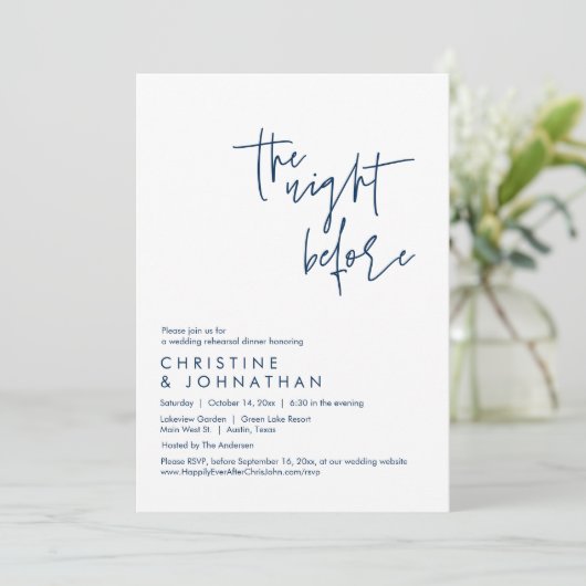 Die Nacht davor, Hochzeit Probe Dinner Einladung (Stehend Vorderseite)