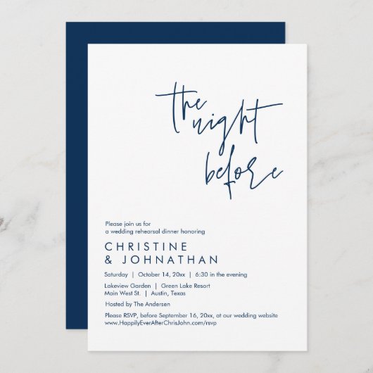 Die Nacht davor, Hochzeit Probe Dinner Einladung (Vorne/Hinten)