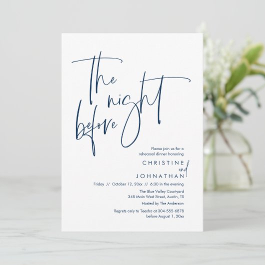 Die Nacht davor, Lässige Hochzeitsfeier Probe Einladung (Stehend Vorderseite)
