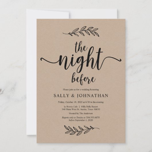 Die Nacht davor, rustikale Kraft, Probe Dinner Einladung (Vorderseite)