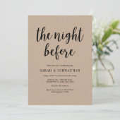 Die Nacht davor, rustikales Hochzeitessen Probe Einladung (Stehend Vorderseite)