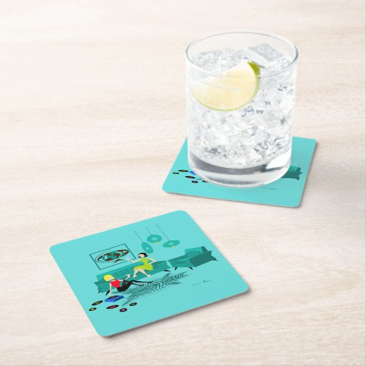 Die Nacht der Retro Mädchen im harten Rechteckiger Pappuntersetzer (Vor Ort)