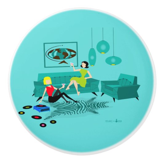 Die Nacht der Retro Mädchen im Keramik-Fach-Zug Keramikknauf (Vorderseite)