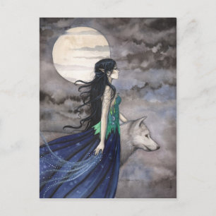 Die Nacht der Wolf Fantasy Art Postcard Postkarte