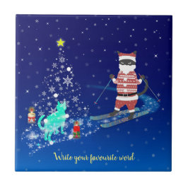 Die Nacht des Weihnachtsmanns in der Erwärmung Fliese