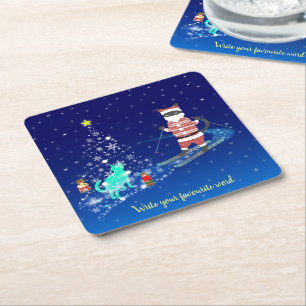 Die Nacht des Weihnachtsmanns in der Erwärmung Rechteckiger Pappuntersetzer