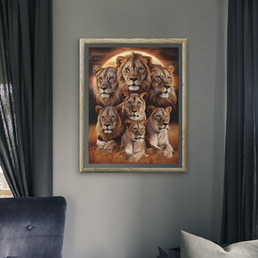 Die Nacht im Himmel: Löwen im Mondschein Poster