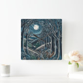 Die Nacht im Wald Quadratische Wanduhr (Zuhause)