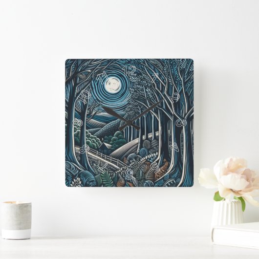 Die Nacht im Wald Quadratische Wanduhr (Zuhause)
