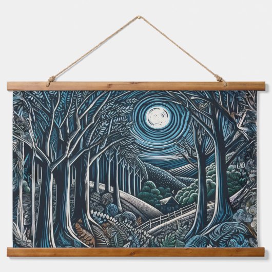 Die Nacht im Wald Wandteppich Mit Holzrahmen (Vorne)