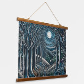 Die Nacht im Wald Wandteppich Mit Holzrahmen (Gewinkelt)