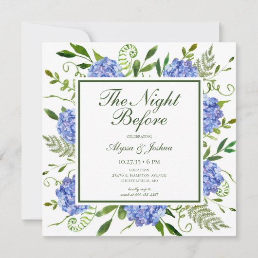 Die Nacht vor Blue Hydrangea Einladung (Vorderseite)
