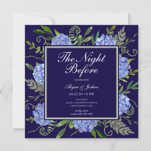 Die Nacht vor Blue Hydrangea Einladung (Vorderseite)