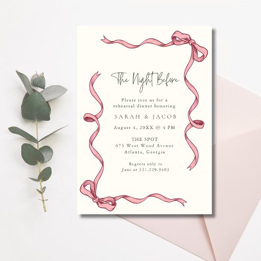 Die Nacht vor dem Probe mit rosa Band Einladung