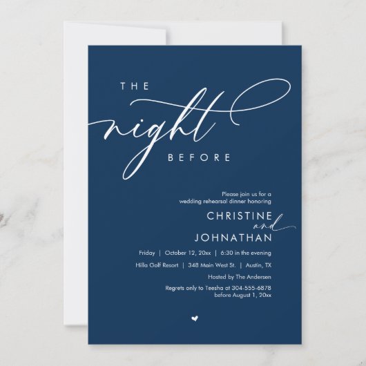 Die Nacht vor dem romantischen Hochzeitsessen Prob Einladung (Vorderseite)