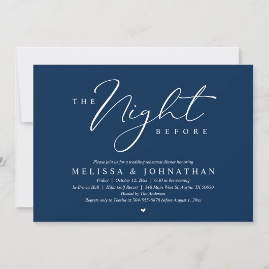 Die Nacht vor dem romantischen Hochzeitsessen Prob Einladung (Vorderseite)