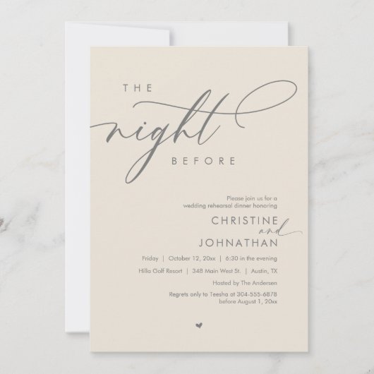 Die Nacht vor dem romantischen Hochzeitsessen Prob Einladung (Vorderseite)