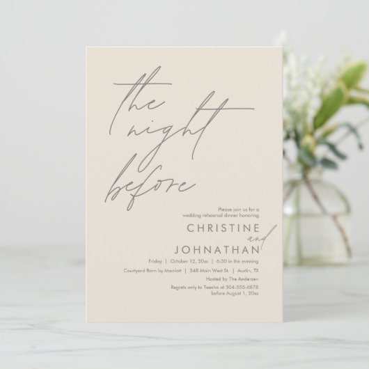 Die Nacht vor dem romantischen Hochzeitsessen Prob Einladung (Stehend Vorderseite)