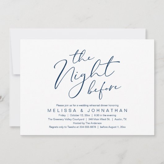 Die Nacht vor dem romantischen Hochzeitsessen Prob Einladung (Vorderseite)