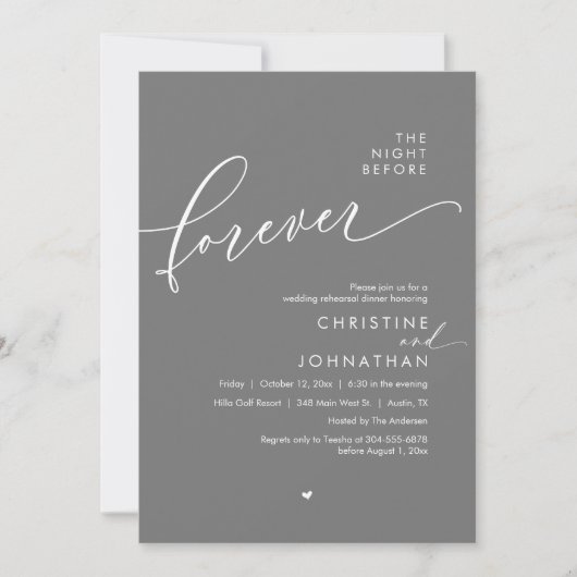 Die Nacht vor dem romantischen Hochzeitsessen Prob Einladung (Vorderseite)