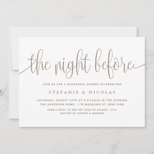 Die Nacht vor dem Taupe Script Probe Dinner Einladung (Vorderseite)