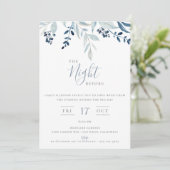 Die Nacht vor der blauen floralen Probe-Dinnerpart Einladung (Stehend Vorderseite)