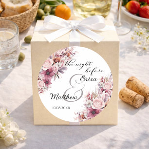 Die Nacht vor der dusty Pink Boho Blumenhochzeit Runder Aufkleber
