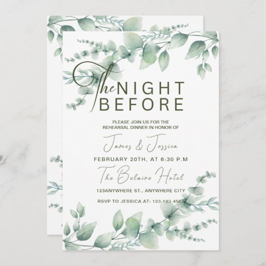 Die Nacht vor der Eukalyptus-Hochzeit-Probe Einladung (Vorne/Hinten)