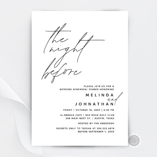 Die Nacht vor der Hochzeit Probe Abendessen Party  Einladung