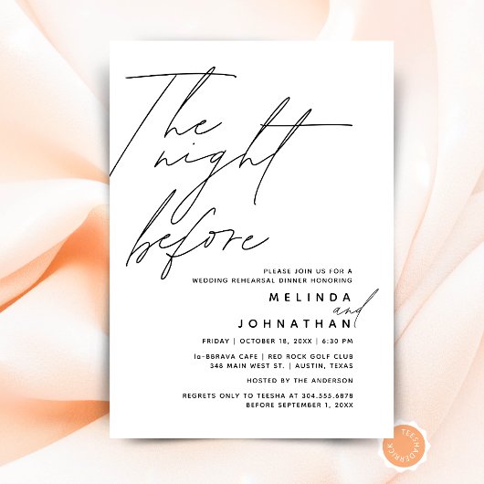 Die Nacht vor der Hochzeit Probe Abendessen Party Einladung