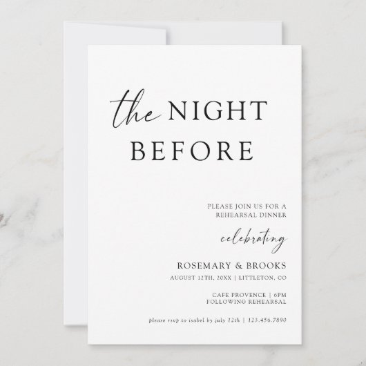 Die Nacht vor der Hochzeit Probe Dinner Einladung (Vorderseite)