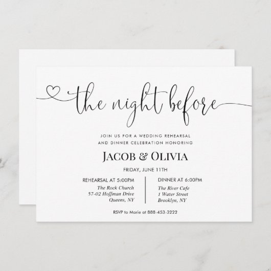 Die Nacht vor der Hochzeit Probe Dinner Einladung (Vorne/Hinten)