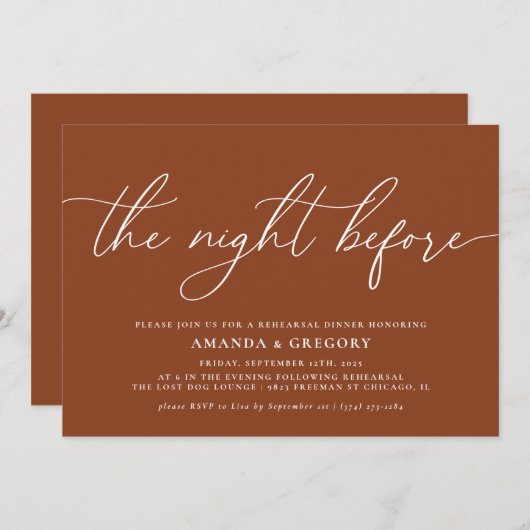 Die Nacht vor der Hochzeit Probe Dinner Einladung (Vorne/Hinten)