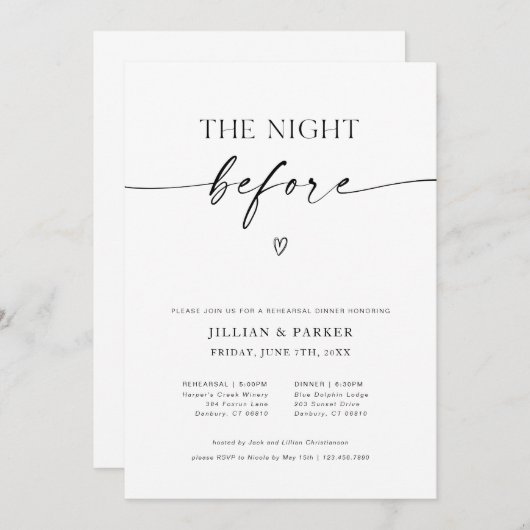 Die Nacht vor der Hochzeit Probe Dinner Einladung (Vorne/Hinten)