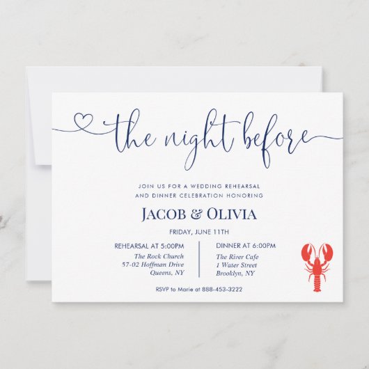 Die Nacht vor der Hochzeit Probe Dinner Invitati Einladung (Vorderseite)