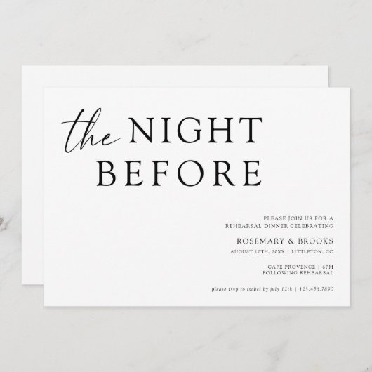 Die Nacht vor der Hochzeit Probe Dinner Invitati Einladung (Vorne/Hinten)