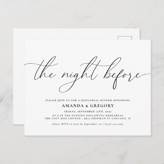 Die Nacht vor der Hochzeit Probe Dinner Postkarte (Vorne/Hinten)