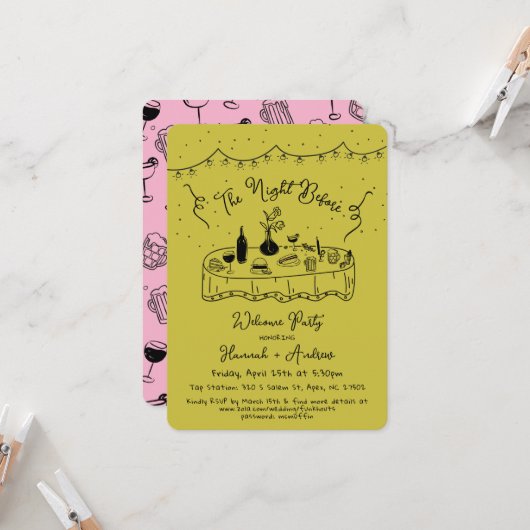 Die Nacht vor der Probe Abendessen Hand gezogen Einladung (Vorderseite/Rückseite Beispiel)