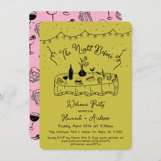 Die Nacht vor der Probe Abendessen Hand gezogen Einladung (Vorne/Hinten)