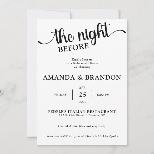 Die Nacht vor der Probe Einladung (Vorderseite)