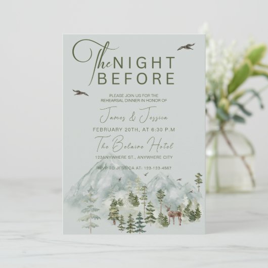Die Nacht vor der Waldhochzeit Probe Dinner I Einladung (Stehend Vorderseite)
