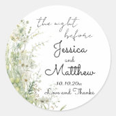 Die Nacht vor Dusty Sage Green Blume Hochzeit Runder Aufkleber (Vorderseite)