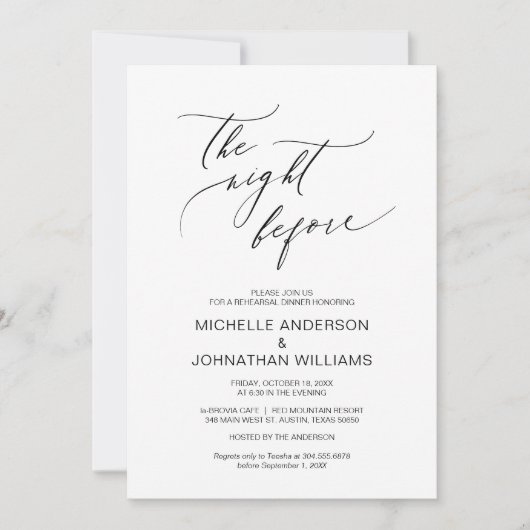 Die Nacht vor, schwarz, Hochzeit Probe Abendessen Einladung (Vorderseite)