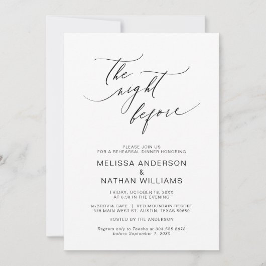 Die Nacht vor, schwarz, Hochzeit Probe Abendessen Einladung (Vorderseite)