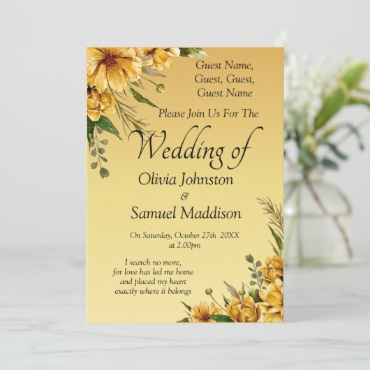 Die Namen der Gäste, die Hochzeitssuite mit goldge Einladung (Stehend Vorderseite)