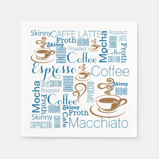 Die Namen des Kaffees sind blau braun Serviette (Vorderseite)