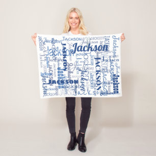 Die Namen PatternTypography des blauen u. weißen Fleecedecke
