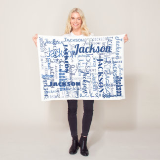 Die Namen PatternTypography des blauen u. weißen Fleecedecke