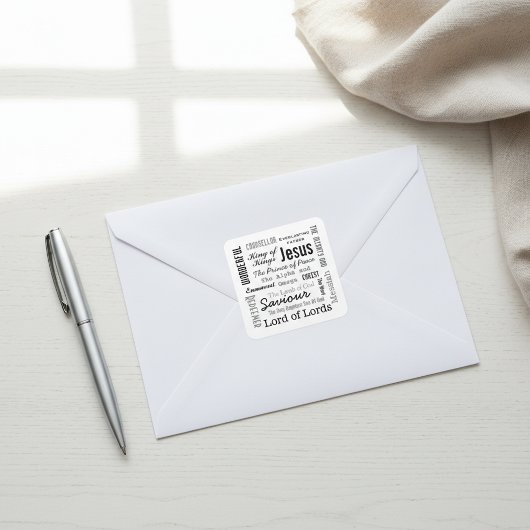 Die Namen von Jesus-Skripttext Quadratischer Aufkleber