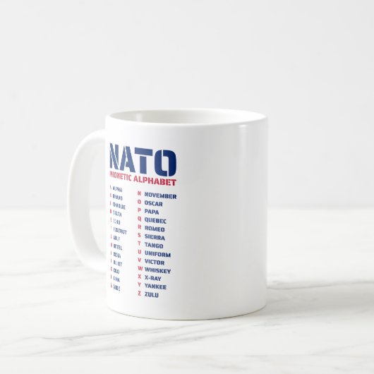 Die NATO Phonetische Alphabet Kaffeetasse (Vorderseite Links)